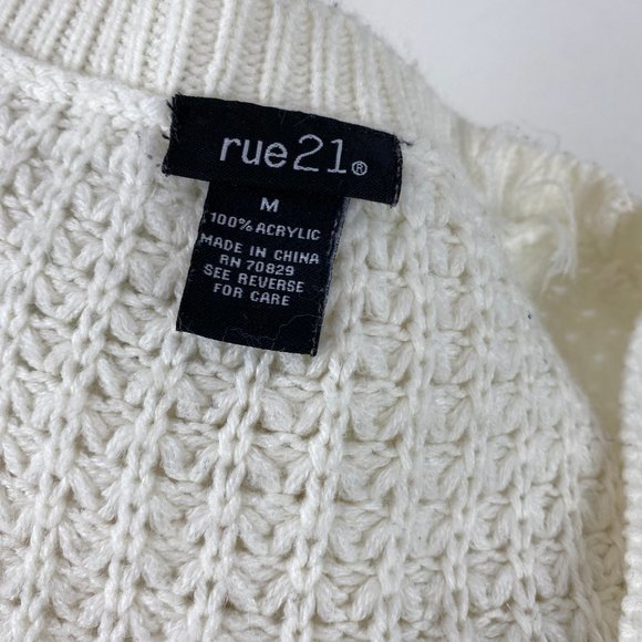 Rue 21 White Long Sleeve Loose Knit Pullover Sweater Top Scoop Neck Layering Med - Picture 7 of 7